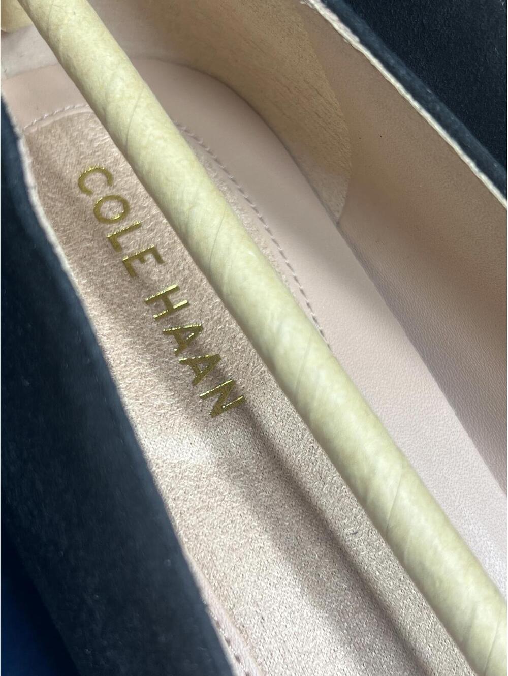Cole Haan Black Low Block Heel Pumps with Croc-Embossed Toe - Picture 5 of 9